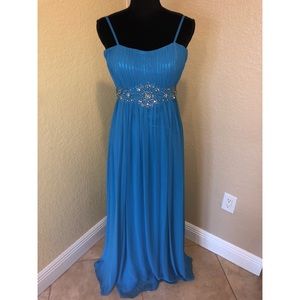 Baby Blue Jeweled Spaghetti Strap Dress